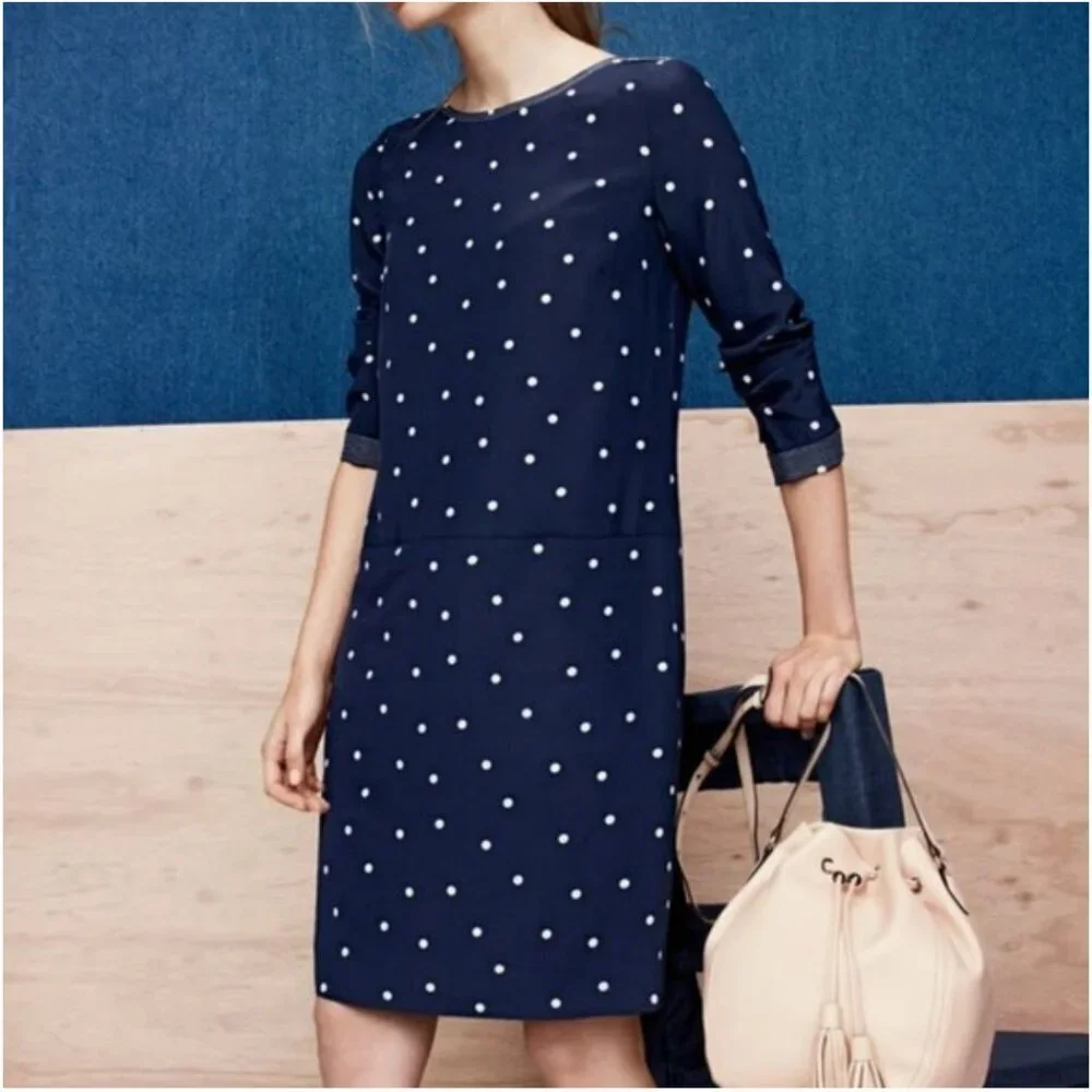 J. Crew Silk Shift Dress in Navy Polka Dot Size 4